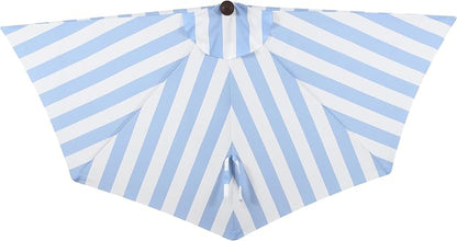 JONATHAN Y Beverly 9 ft. Striped Half Umbrella, Light Blue/Dark Brown | Coastal Scalloped Fringe, Crank Lift, 30 Degree Manual Tilt, UV 50 Polyester Canopy, Aluminum Frame, Space Saving Design