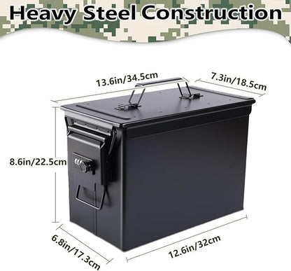 Ammo Can&Ammo Box, Fireproof & Waterproof Metal Storage Box - Perfect for Ammo, Lithium Batteries & RC Car Batteries (Round Lock, Green-13.6 * 7.3 * 8.6")