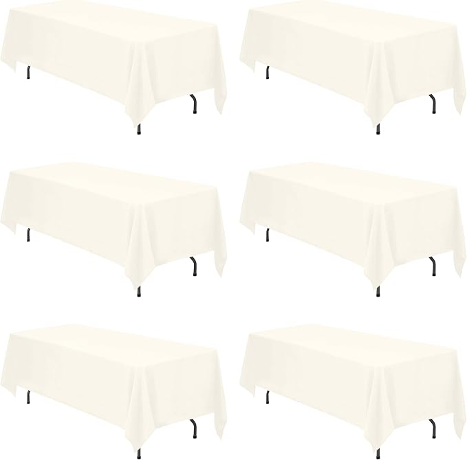 BRILLMAX 6 Pack Ivory Tablecloths 70x120 Inch for 6-8ft Rectangle Tables | 150 GSM Polyester Fabric, Universal Fit, Water, Stain & Wrinkle Resistant Cloth Cover for Wedding Reception Banquet Party