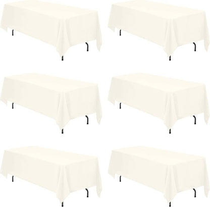BRILLMAX 6 Pack Ivory Tablecloths 70x120 Inch for 6-8ft Rectangle Tables | 150 GSM Polyester Fabric, Universal Fit, Water, Stain & Wrinkle Resistant Cloth Cover for Wedding Reception Banquet Party