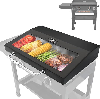 Upgrade Hinged Lid for Blackstone 28" Omnivore Griddle Hood,5857 Visualized Tempered Glass Hard Cover for Blackstone Lid 28" Omnivore 2206 1883 1517 2287 etc.Flat Top Griddle Accessories w/Thermometer