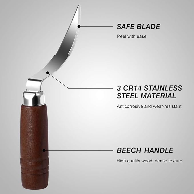 DOITOOL Coconut Meat Removal Tool Stainless Steel Fresh Coconut Scraper Knife with Ergonomic Wood Handle for Raw Shell Extraction and Manual Opener