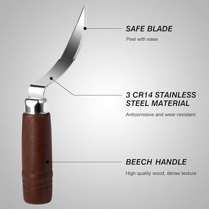 DOITOOL Coconut Meat Removal Tool Stainless Steel Fresh Coconut Scraper Knife with Ergonomic Wood Handle for Raw Shell Extraction and Manual Opener