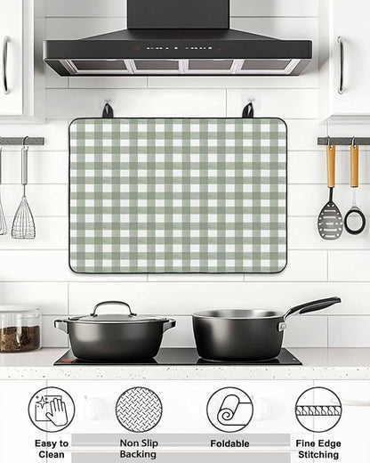Stove Top Covers for Electric Stove 28.5x20.5 Inches,Sage Green Buffalo Plaid HeatResistant Glass Cooktop Protector,Country Green White Checker Modern Ceramic Stovetop Countertop Covers Mat,Oven Cover