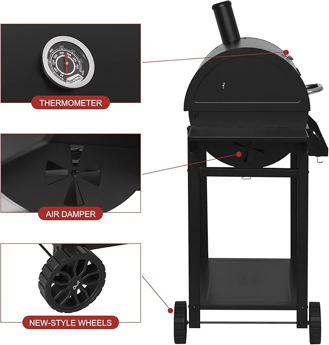 30-Inch Charcoal Grill with Side Table and Front Storage Basket, Outdoor Cooking Grill with 627 sq.in. Cooking Space, for Backyard, Patio and BBQ Party, CC-AMZ-1830T, Black