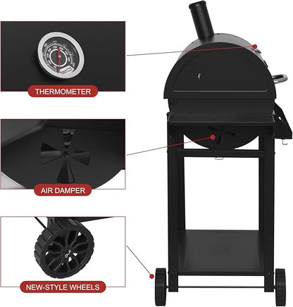 30-Inch Charcoal Grill with Side Table and Front Storage Basket, Outdoor Cooking Grill with 627 sq.in. Cooking Space, for Backyard, Patio and BBQ Party, CC-AMZ-1830T, Black