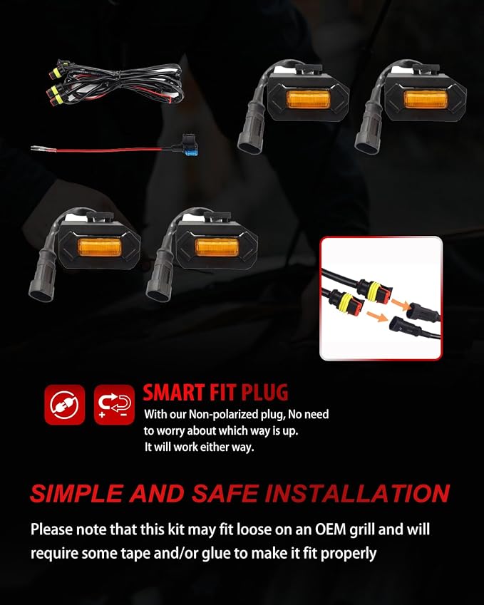 4Pcs Amber LED Grill Lights Kit for 2020-2022 Toyota Tacoma | for TRD Off-Road & Sport OEM Grille,Amber Shell, w/ Wiring Harness,Not for 2020-2021 OEM SR/SR5/Limited/TRD Pro Grilles