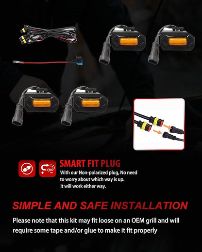 4Pcs Amber LED Grill Lights Kit for 2020-2022 Toyota Tacoma | for TRD Off-Road & Sport OEM Grille,Amber Shell, w/ Wiring Harness,Not for 2020-2021 OEM SR/SR5/Limited/TRD Pro Grilles