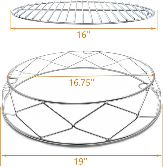 Stainless Steel Round Fire Pit Cooking Grates Accessory Kit for 19.5" Solo Stove Bonfire and Other Firepit, Grill Fire Pit Stand for Outdoor Camping BBQ Picnic Fireplace Tools