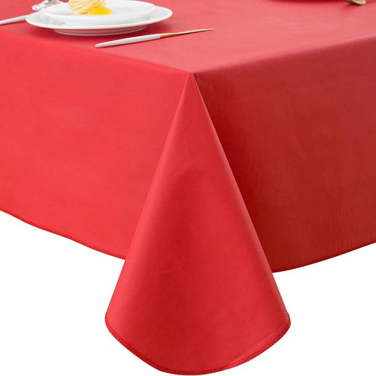 LIBERECOO Vinyl Tablecloth with Flannel Backing, Red, Waterproof, Stain-Resistant, Easy-Clean Table Cover for Holiday, Dining, Kitchen, and Outdoor Use, 60" x 60" Square