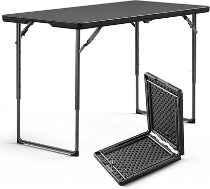 Folding Table 4FT Heavy Duty Plastic Table with Handle, Foldable&Portable, Fold-in-Half Utility Tables for Outdoor, Dining, Wedding, Events, Indoor, Picnic, Camping, Party, Black