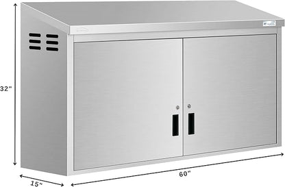KoolMore 60 in. Stainless Steel Wall Cabinet with Hinged Doors, NSF Certified (KM-WMC-1560-S)