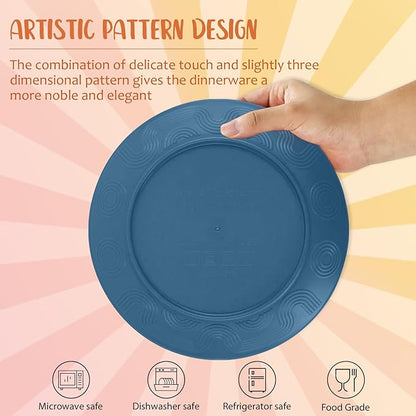 40-Piece Wheat Straw Dinnerware Sets,Unbreakable Dishes Set for 8 - Drinking Cups, Plates and Bowls Sets, Reusable Microwave Safe Dinnerware Set for Home, Outdooor, RVs - Blue