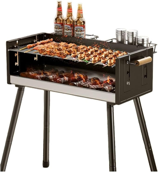 Large Outdoor Charcoal BBQ Grill Outdoor Cooking Barbecue Grill Extra Large Cooking Area with Height Adjustable Cooking Grate for Backyard Camping Picnics Beach