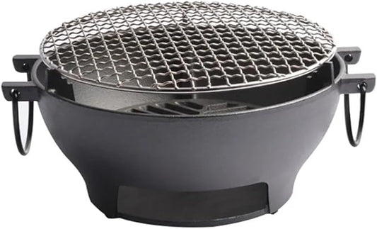 Cast Iron Grill Round Small Portable Korean Style Charcoal Barbecue For Outdoor Tabletop Camping BBQ Make Tea(24cm)