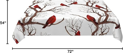 Winter Cardinal Birds Tablecloth for Dining 54"x72" Washable Waterproof Christmas Table Cloth for Parties Picnic Bbqs Kitchen Dining Room Christmas Holiday Home Decor, Rectangle Table Covers