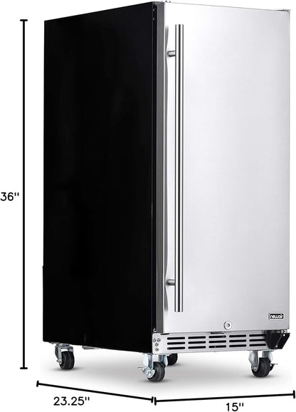 NewAir 15” Outdoor Beverage Fridge | Freestanding or Built-In Under counter Refrigerator for Outside Patio | Weatherproof Outdoor Fridge for 90 Cans with Detachable Castors | Stainless Steel