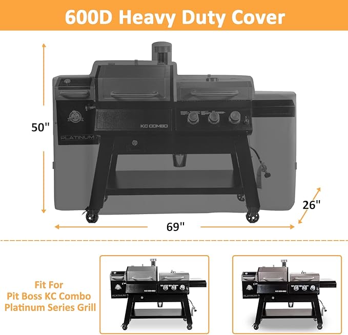 Grill Cover for Pit Boss KC Combo Platinum Series Grill, 600D Heavy Duty Waterpoorf Fade Resistant Cover for Pit Boss PB1285KC, 1100 Combo Grill, All Weather Protection Waterproof Cover