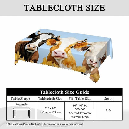 Swono Tablecloth 52"X70" Cows Cute, Watercolor Farm Cattle Cows Animal Milk Rectangle Table Cover Anti-Oil Tablecloth for Dining Tables, Parties, Wedding and Banquet Decoration