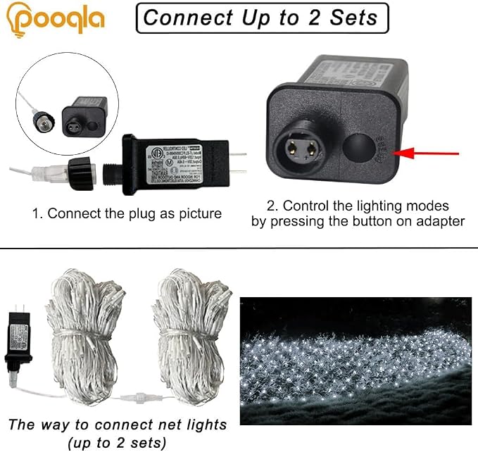 Pooqla Cool White Net Lights, 15x 5ft Christmas Lights Outdoor Clear Wire | 300 LED Large Net Mesh Lights Plug in, 8 Modes Waterproof Connectable Bushes Lights for Christmas Hedge Yard Decor