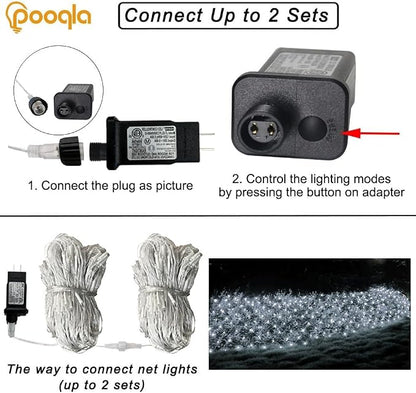 Pooqla Cool White Net Lights, 15x 5ft Christmas Lights Outdoor Clear Wire | 300 LED Large Net Mesh Lights Plug in, 8 Modes Waterproof Connectable Bushes Lights for Christmas Hedge Yard Decor