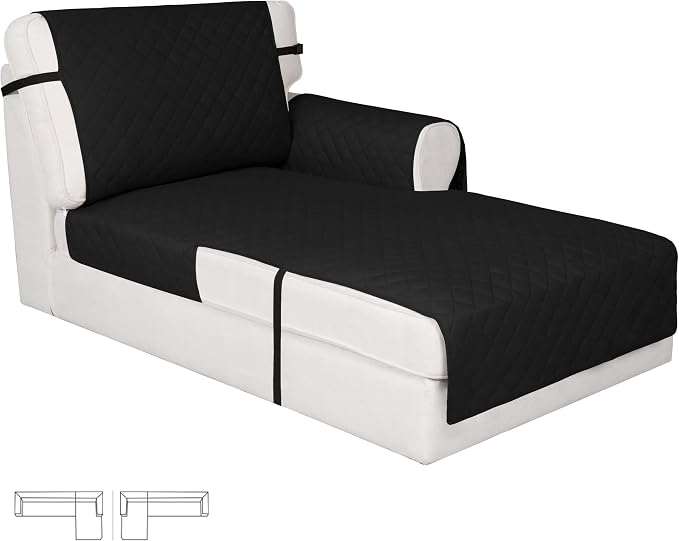 Easy-Going Reversible Couch Cover, Chaise Lounge, Black/Black | Machine Washable Slipcover For Dogs, Water Resistant Furniture Mat For Living Room, Non-Slip Sofa Cover, Pet Friendly