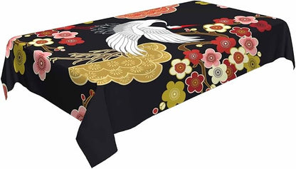 TKS MITLAN Japanese Crane Tablecloth 60x84 Inch Rectangular Asian Oriental Heron Bird Floral Branch Clouds Oblong Table Cloth Kitchen Table Decorations for Home Dinner Party