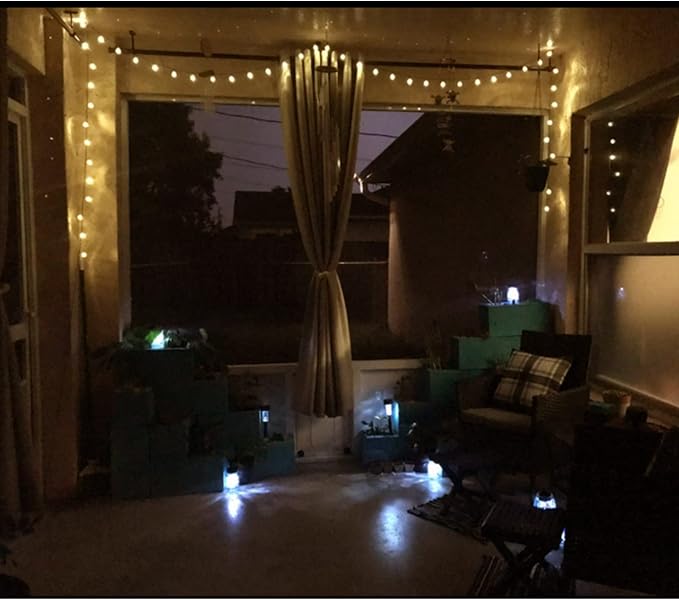 14ft Battery Operated 20 Hanging Bulb 100 LED String Lights, Vintage Commercial Battery Outdoor Lights for Indoor Outdoor Decorations Home, Bedroom, Patio, Balcony, Christmas Party (8 Modes)