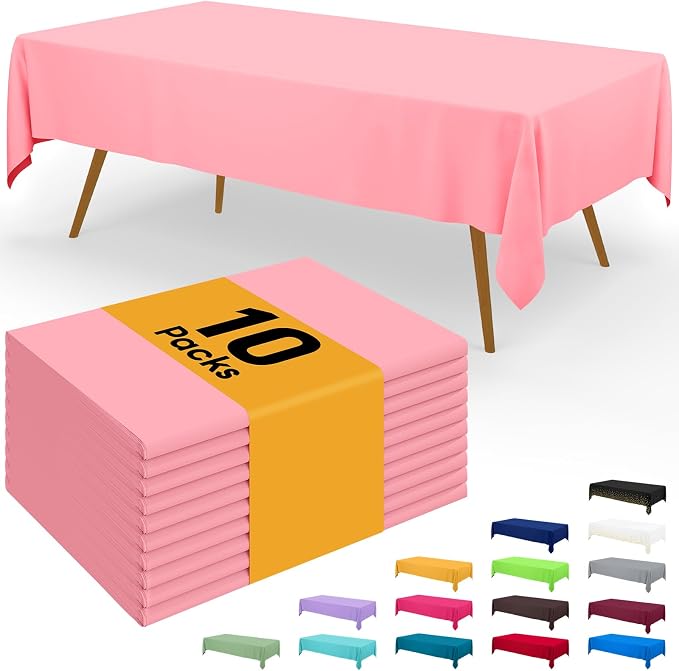 Smiry Disposable Table Cloth - 10 Pack, 54 x 108 Inch Waterproof Rectangle Tablecloths for Easter Party, Valentines & Mothers Day Decorations, Decorative Plastic Table Cover, Leakproof & Sturdy, Peach