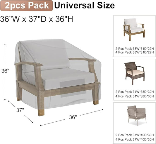 Patio Chair Covers Waterproof , Mrrihand Lounge Deep Seat Cover, Heavy Duty Outdoor Lawn Patio Furniture Covers (36" W x 37" D x 36" H - 2 Pack)