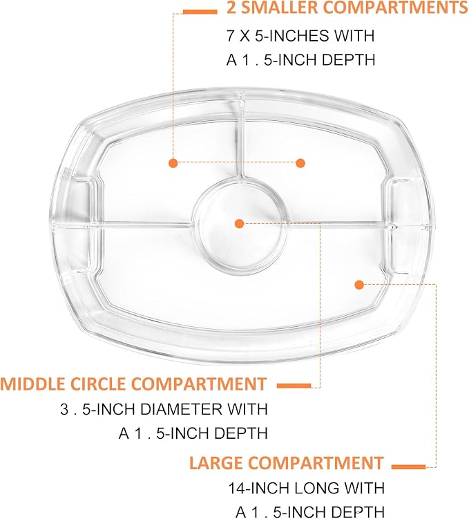 Fruit Ice Serving Tray, Chilled Veggie Tray, Shrimp Cocktail Serving Dish, Appetizer Serving Platter for Parties, with Lid and 4 Compartments