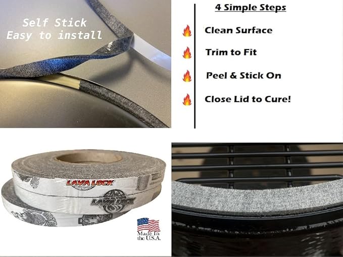 Grey Lavalock Gasket High Temp BBQ Smoker Grill Self Stick 1" x 1/4" x 15'