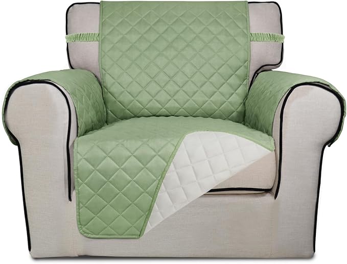 PureFit Reversible Chair Sofa Cover Dog Couch Covers for Sofa, 25.5 in | Sage Green/Ivory, Water Resistant Couch Protector, Washable Pet Couch Cover with Non Slip and Elastic Straps For Kids