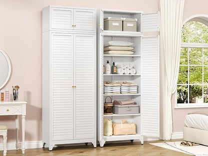 Polup Kitchen Pantry Cabinet, 90" Tall Metal Storage Cabinet, Food Pantry cabinets with Doors and Shelves, Steel Cabinets for Living Room, Dining, White,16" D x 32" W x 90" H, Assembly Required