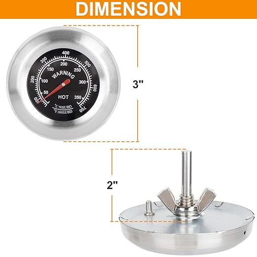 3" BBQ Thermometer Gauge for Dyna Glo Grill Accessories DGN405DNC DGN576DNC-D, Master Forge BG179A BG2614B Parts, Accurate Heat Indicator for cuisinart, Stok, Uniflame, Backyard Grill Parts 700F