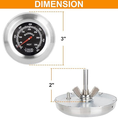 3" BBQ Thermometer Gauge for Dyna Glo Grill Accessories DGN405DNC DGN576DNC-D, Master Forge BG179A BG2614B Parts, Accurate Heat Indicator for cuisinart, Stok, Uniflame, Backyard Grill Parts 700F