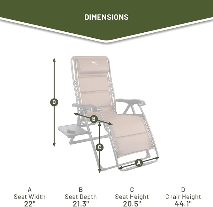 Timber Ridge Aluminum Zero Gravity Chair Set of 2, 350 lb Capacity Each | Padded Foldable Lounger with Side Table and Sliding Headrest; Reclines from 0° to 170° for Camping, Lawn, Patio or Indoor Use