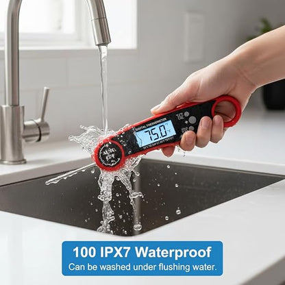 Meat Thermometer Digital Instant Read for Cooking and Grilling, Waterproof Food Thermometer with Backlight, Foldable Probe, Auto Off, Magnet, Bottle Opener, Built-in Bottle Opener & Fridge Magnet