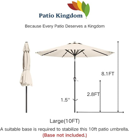 10FT Solar Umbrella 32 LED Lighted Patio Umbrella Table Market Umbrella w/Tilt and Crank, UV-Resistant Outdoor Umbrella for Pool, Garden, Deck, Creamy White