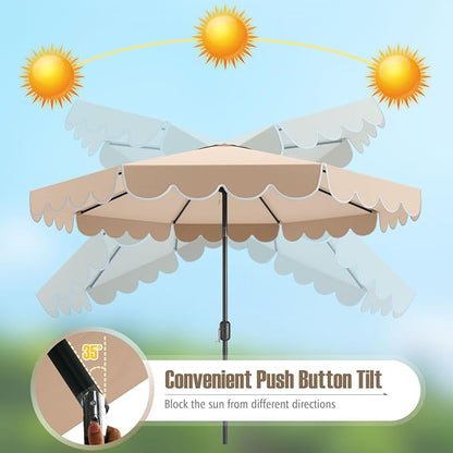 Tangkula 10 FT Patio Umbrella, 2-Tiers Scalloped Outdoor Table Market Umbrella with Tilt Adjustment, Crank, 8 Sturdy Ribs for Pool, Deck, Backyard (Beige)