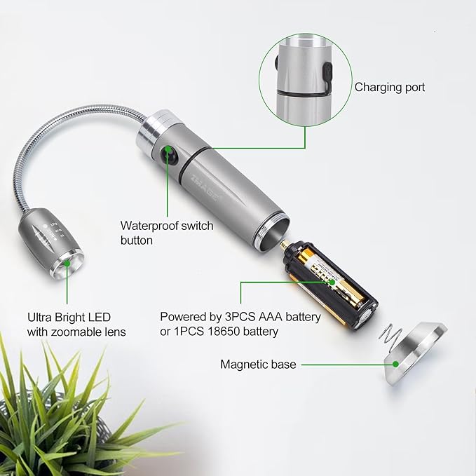 Rechargeable Ultra-Bright Barbecue Grill Light with Super Bright LED Lights,360° Flexible Gooseneck Adjustable Pit Boss Smoker BBQ Accessories, Grilling Gifts for Men Dad- 2 Pack