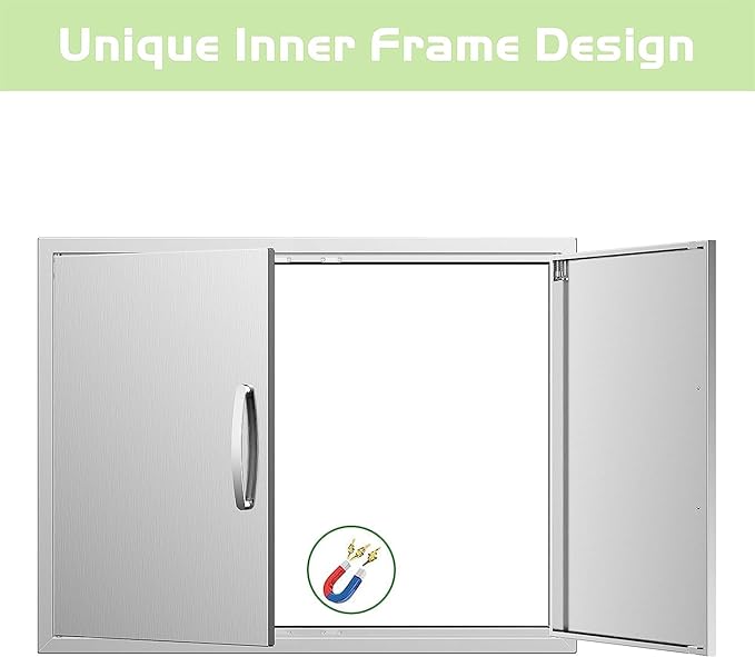 Outdoor Kitchen Doors 31W x 24H Inch, Double BBQ Access Doors 304 Stainless Steel for Outdoor Kitchen Cabinet Grill Station or BBQ Island