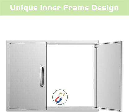 Outdoor Kitchen Doors 31W x 24H Inch, Double BBQ Access Doors 304 Stainless Steel for Outdoor Kitchen Cabinet Grill Station or BBQ Island