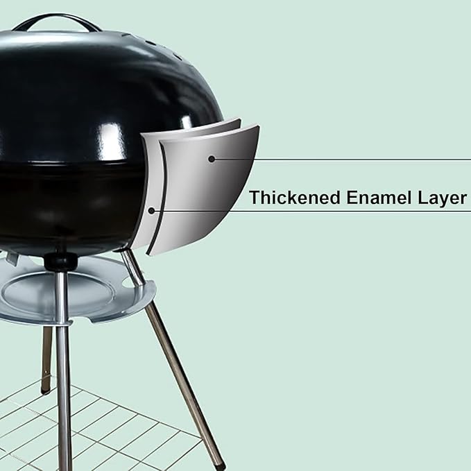 Foldable Bbq Stainless Steel Grill Kettle Charcoal Grill, 22Inch, Portable Heavy Duty Round with Thickened Grilling Bowl with Wheels, Barbecue Outdoor Cooking, Picnic, Backyard