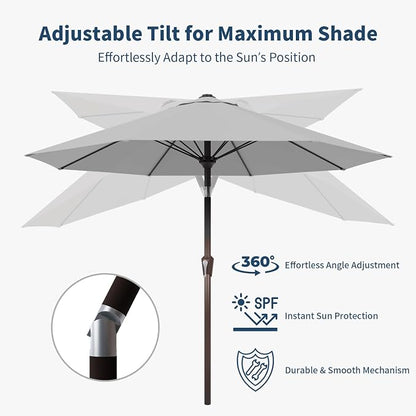 9FT Patio Umbrella Outdoor Table Umbrella w/Push Button Tilt and Crank, 8 Sturdy Ribs, UV Resistant Waterproof Market Umbrella for Pool, Deck, Backyard, Garden, Light Gray