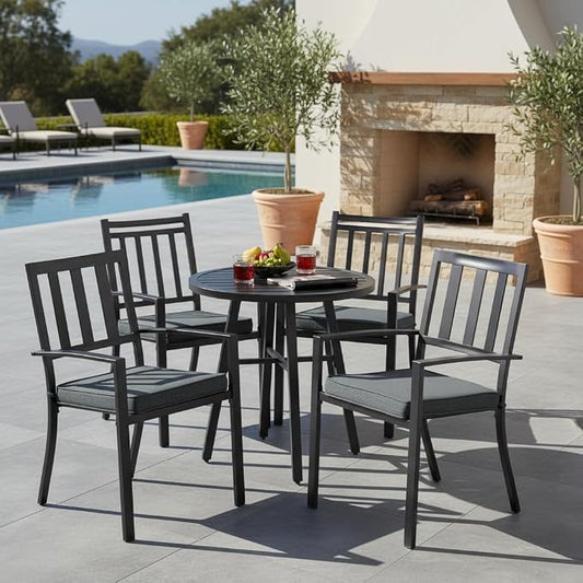 Outdoor 18 inch Square Patio Dining Chair Pads – Comfortable Fiber-Filled Seat Cushions with Ties, Reversible Polyester Fabric - Carbon, Set of 4
