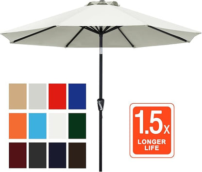 ABCCANOPY 10FT Patio Umbrella, Outdoor Waterproof Table Umbrella with Push Button Tilt and Crank, 8 Ribs UV Protection Pool Umbrella for Garden, Lawn, Deck & Backyard (Light Beige)