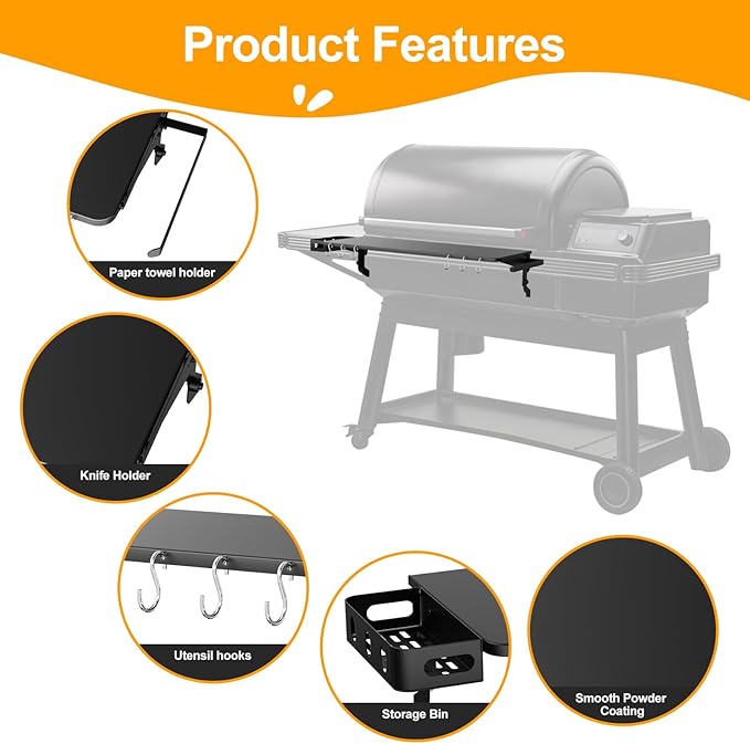 Folding Shelf for Traeger Ironwood, Ironwood XL, Timberline, Timberline XL, Grill Accessories with P.A.L. Pop-and-Lock Folding Shelf for Traeger Timberline Replacement for BAC604 Fold Shelf, 22" x 12"
