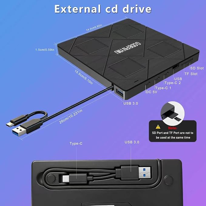External blu ray Drive,8-in-1External blueray/DVD Drive for pc | Featuring USB*2 /C*2,TF/SD Card Reader blu ray Burner,Compatible with Windows 11/10/ 8/7/,Mac os. Comes with 1+4 Storage Bag