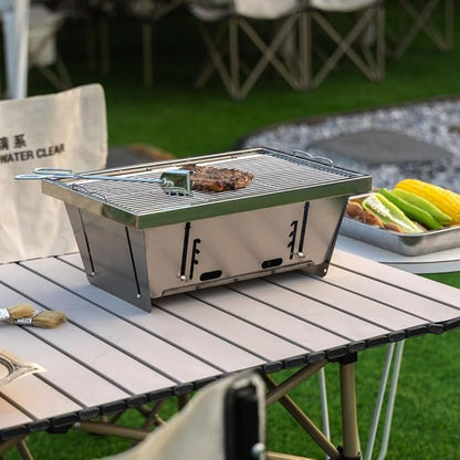 Folded Barbecue, Outdoor Folding Charcoal Grill, Portable Stainless Steel BBQ Grill for Camping Picnic Beach, Compact Tabletop Charcoal Grill for Patio Travel Cooking, Foldable Design, Upgrade